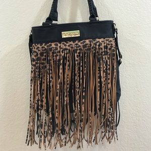 Betsey Johnson large leopard print fringe bag
